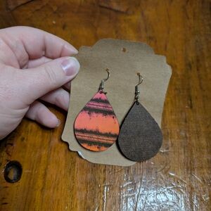 Pink and Brown Teardrop Earrings